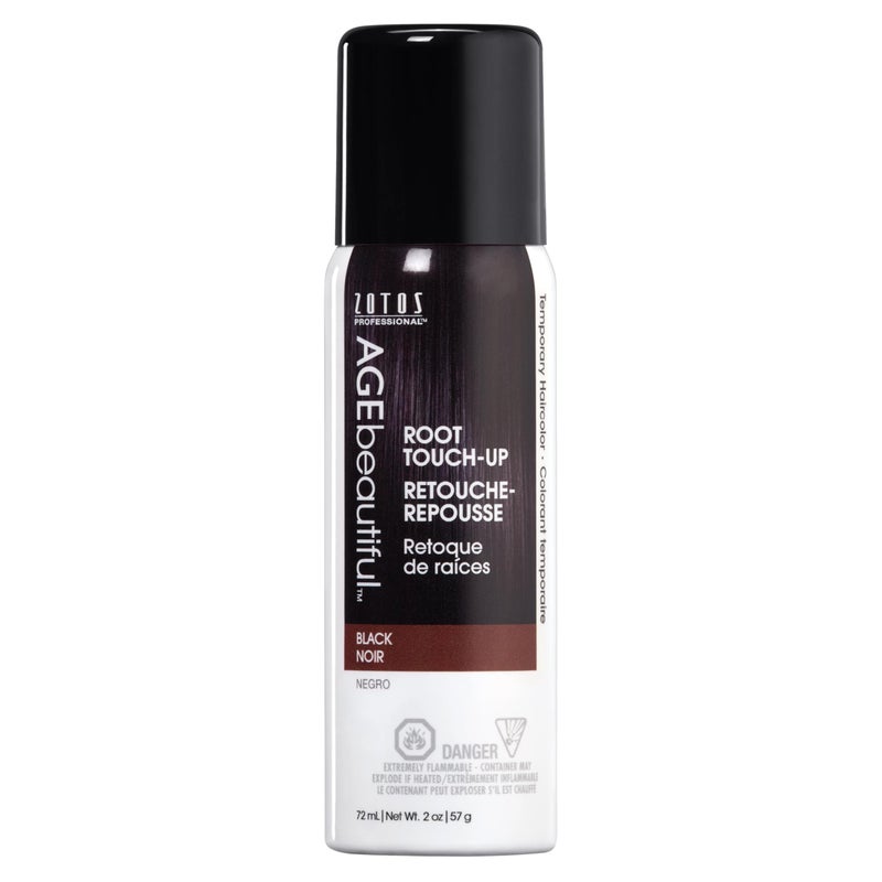 AGE beautiful Root Touch Up Hair Color Spray | Touch-Up Gray Concealer | Temporary Cover Up | Adds Volume & Covers Thinning Patches | Water, Sweat, Stain Resistant | Black | 2 Fl Oz - Image 1